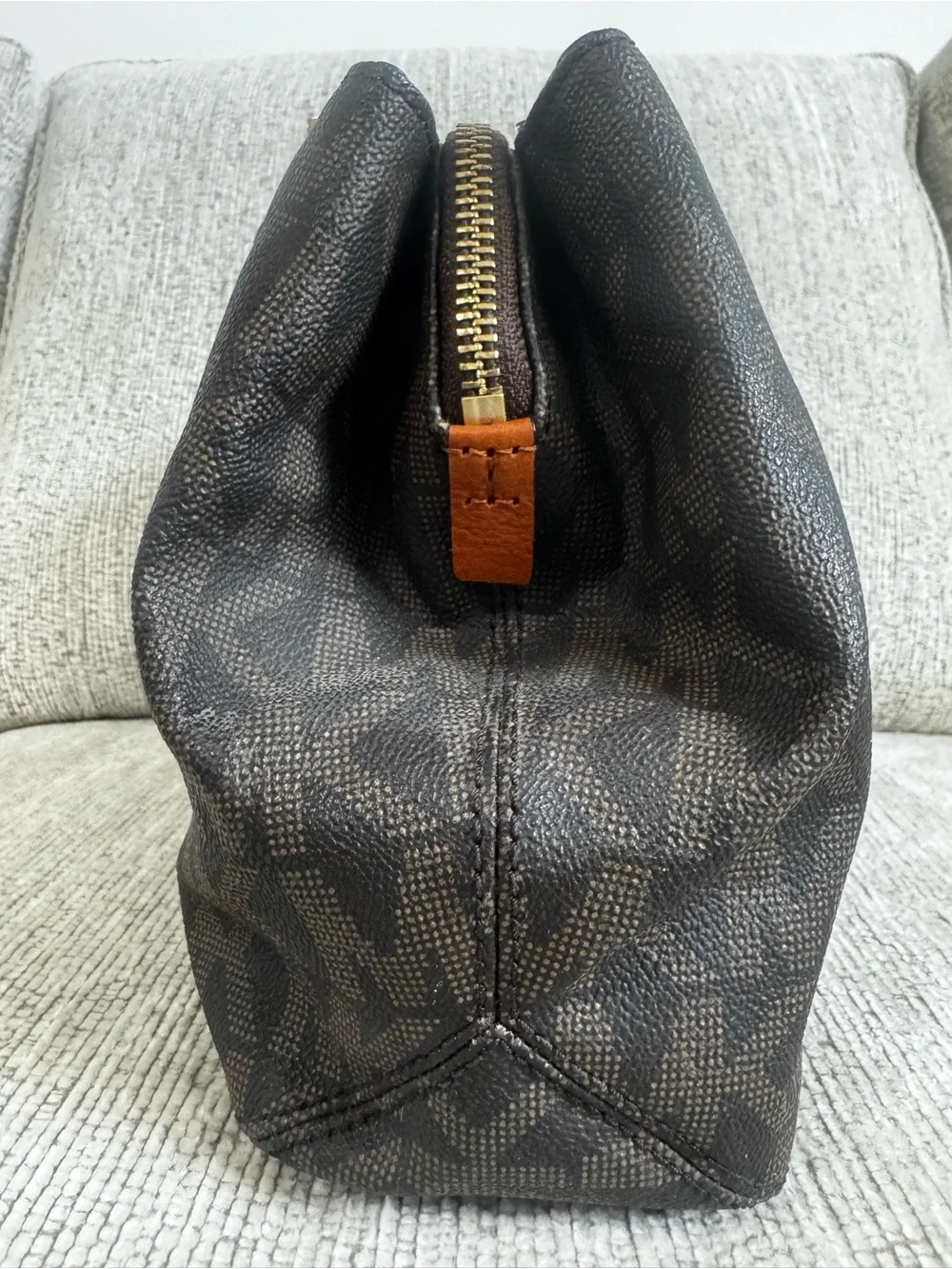 Michael Kors Dark Brown Signature Satchel Shoulder Bag w/Leather Handles & Trim